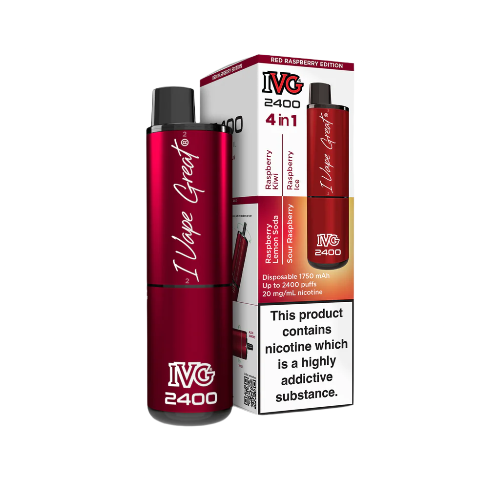 Product image of the IVG 2400 Red Raspberry Edition 4-in-1 disposable vape.