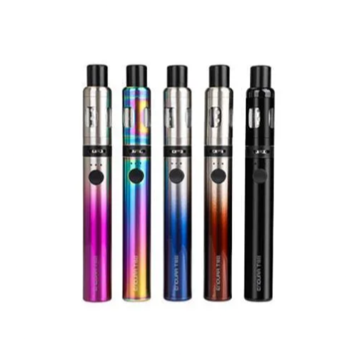 Five electronic cigarettes with gradient colors on a white background